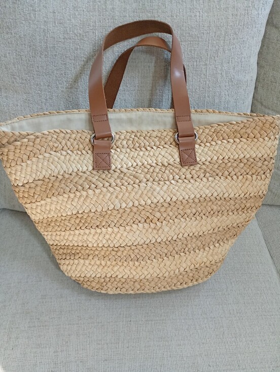 Joe Fresh Handbags - Joe Fresh | Natural Straw Tote with Brown Faux Leather Handles